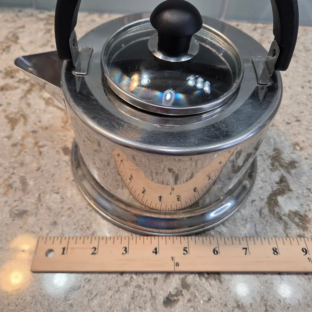 Stainless Steel Stovetop Tea Kettle with Glass Lid and Black Arched Handle